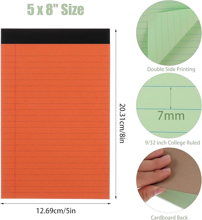 Thboxes 8 Packs Small Note Pads 5x8, Color Legal Pad 5x8 College Ruled Small - Image 3