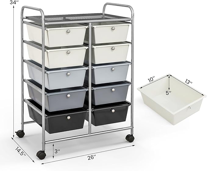 GLACER 10 Drawer Rolling Cart, Storage Cart - Image 3