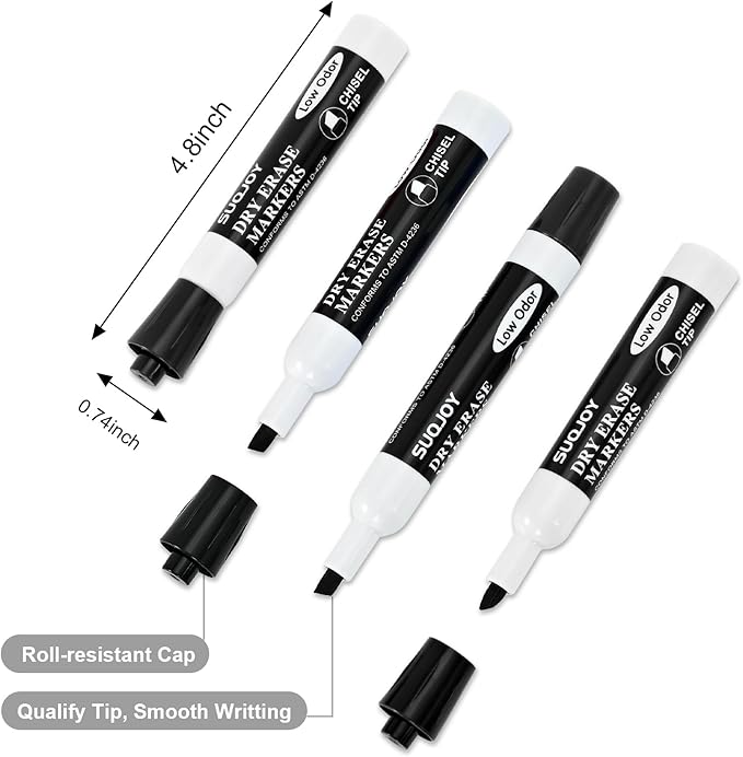 SUQJOY Dry Erase Markers, Chisel Tip Whiteboard Marker, Low Odor Thick Dry - Image 3