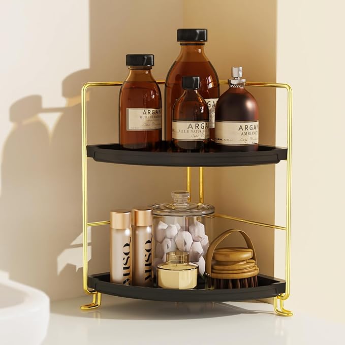 JANUS LiANG 2-Tier Spice Rack Corner Storage Shelf Makeup Organizer Stackable - Image 3