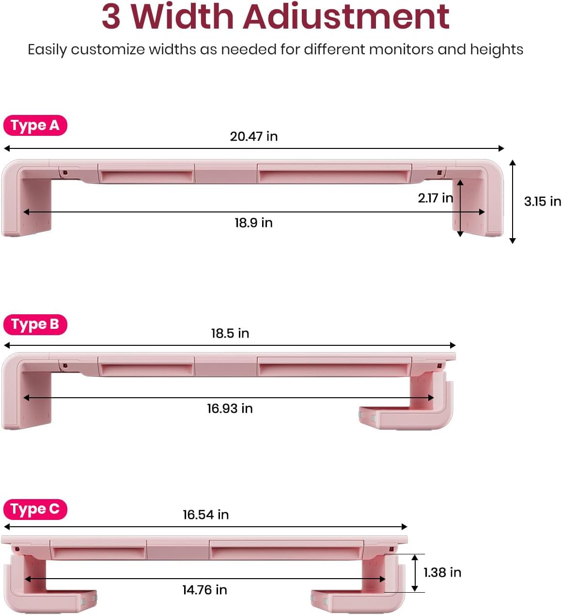 Pink Monitor Stand Riser, Klearlook Foldable, Height Adjustable Computer Stan...