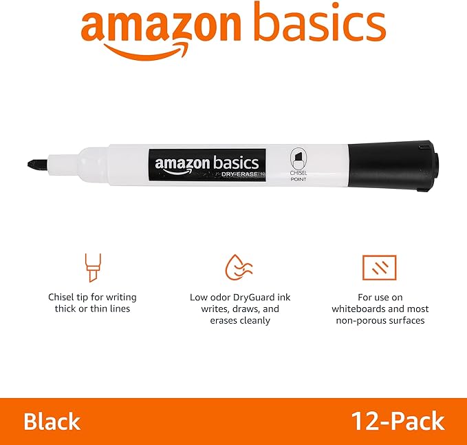 Amazon Basics 12-Pack Low-Odor Chisel Tip Dry Erase Whiteboard Markers - Image 5