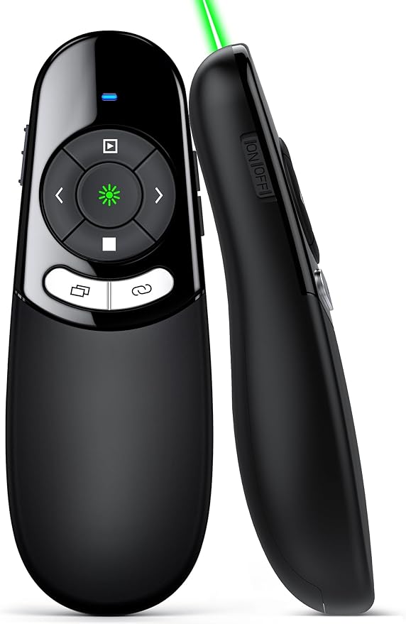 DINOSTRIKE USB A and USB C Presentation Clicker Green Light, RF 2.4GHz Wireless by DINOSTRIKE