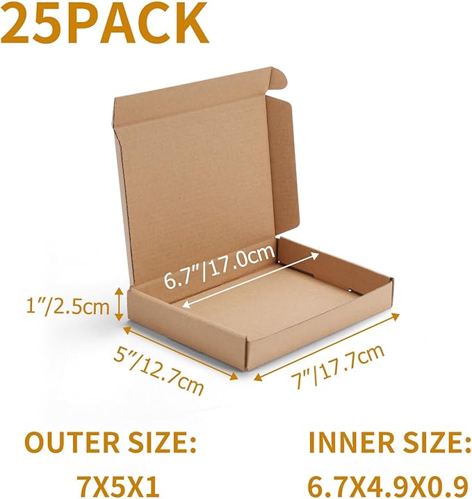 PHAREGE 7x5x1 inch Shipping Boxes Bulk 25 Pack Brown, Tab Lock Tuck Top Mailer - Image 2