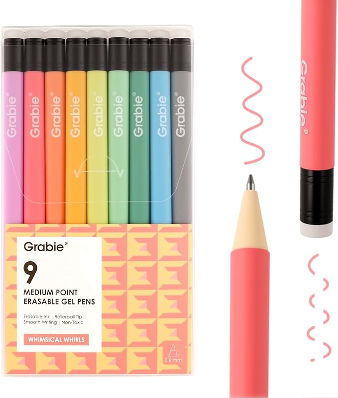 Grabie Erasable Gel Pens, 9 Colors Erasable Pens Multicolor, Make Mistakes by Grabie
