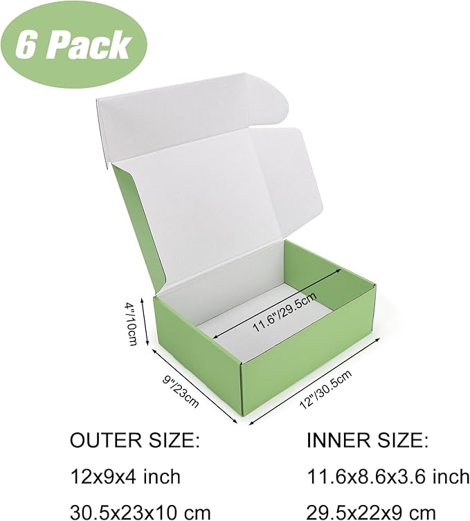 PHAREGE 12x9x4 inch Gift Shipping Boxes Bulk 6 Pack Green, Tab Lock Tuck Top - Image 2