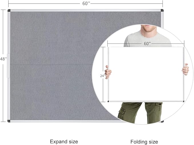 VIZ-PRO Large Fabric Bulletin Board/Foldable Notice Board Felt Gray, 60 X 48 - Image 2