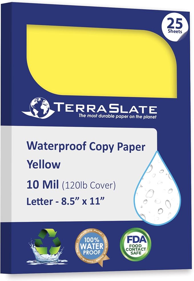 TerraSlate Waterproof Paper, Rip-Proof Colored Paper, 25 Sheets, 10 Mil by TerraSlate