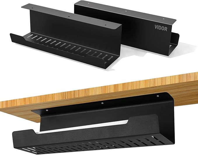 VIDOR Under Desk Cable Management Tray 2-Pack, No Drill Alloy Steel by VIDOR