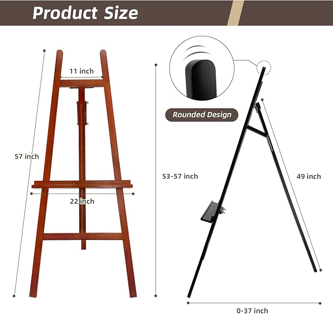 Stuelloaf Large A-Frame Wooden Painting Display Walnut Easel, Large Adjustable - Image 2
