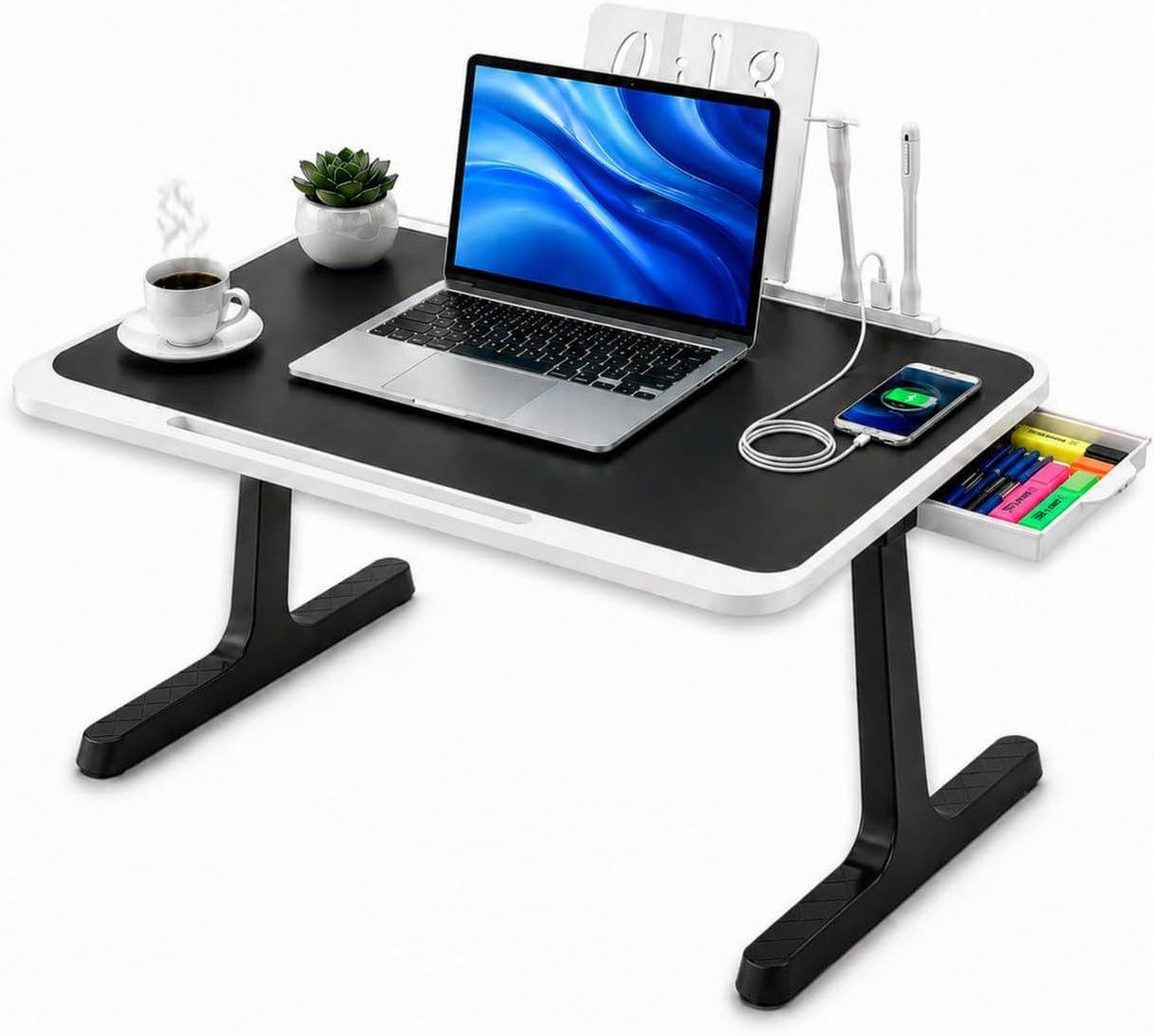 USB-C LED Light Foldable Lap Desk with LED Lamp, Cooling Fan & Book Stand...