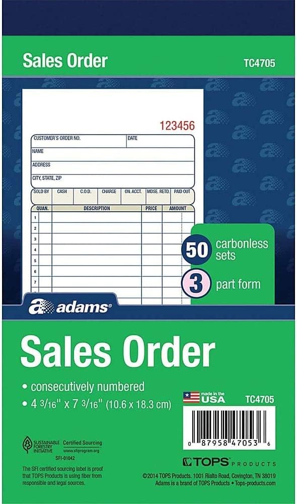 adams sales order book, 3-part, carbonless, 4-3/16" x, main product view