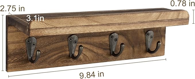 HRONRAD Rustic Key Holder for Wall, Farmhouse Wall Shelf - Image 4