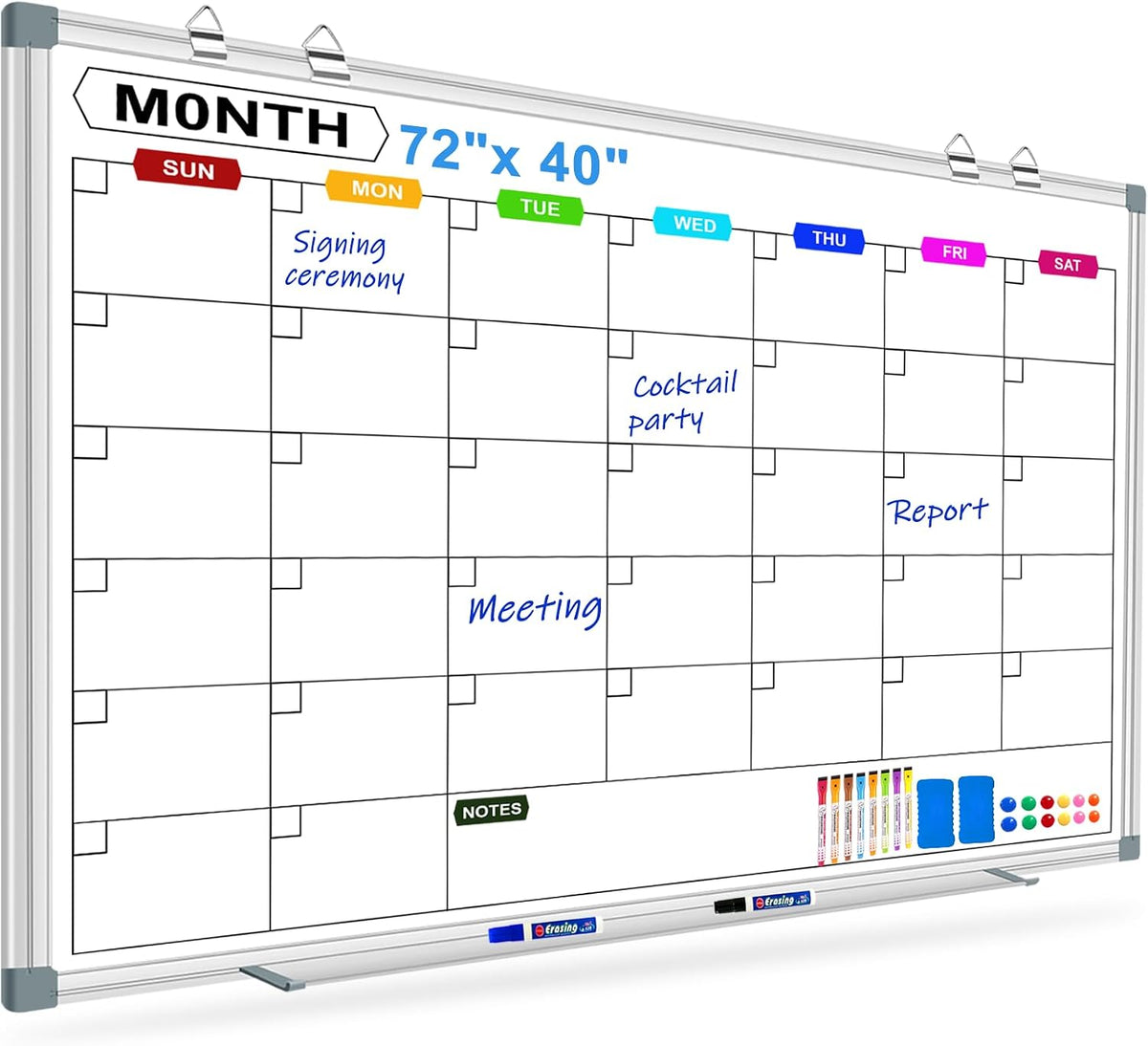 Large Monthly Calendar Whiteboard for Wall 72"X40", Aluminum Frame