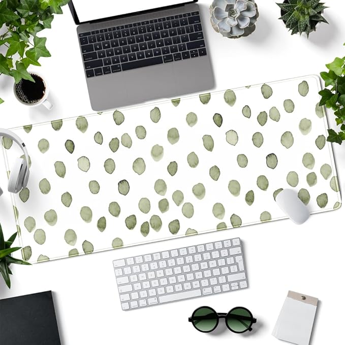 Cute Polka Dot Minimalist Green Keyboard Pad Simple & Atmospheric Desk Mat XL - Image 2