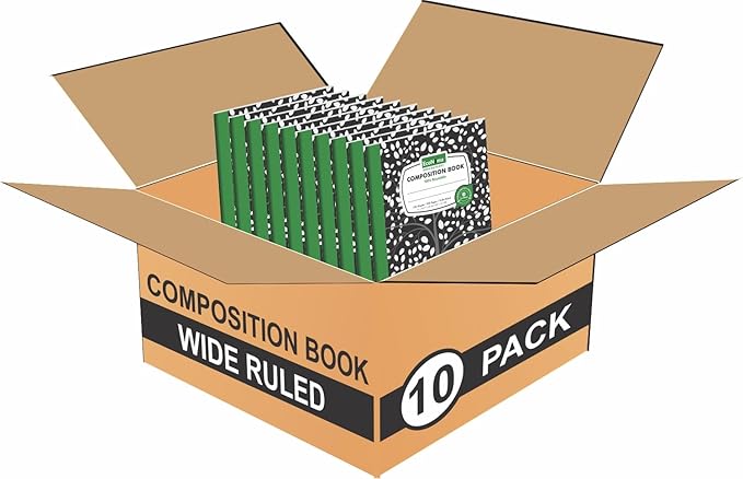 ECONAMA Composition Notebooks Pack of 10 Wide Ruled 200 Pages 9.75"x7.5" Black by Econama