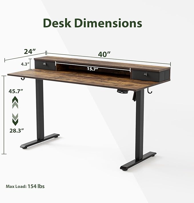 Agilestic 40 x 24 Inches Height Adjustable Electric Standing Desk - Image 3