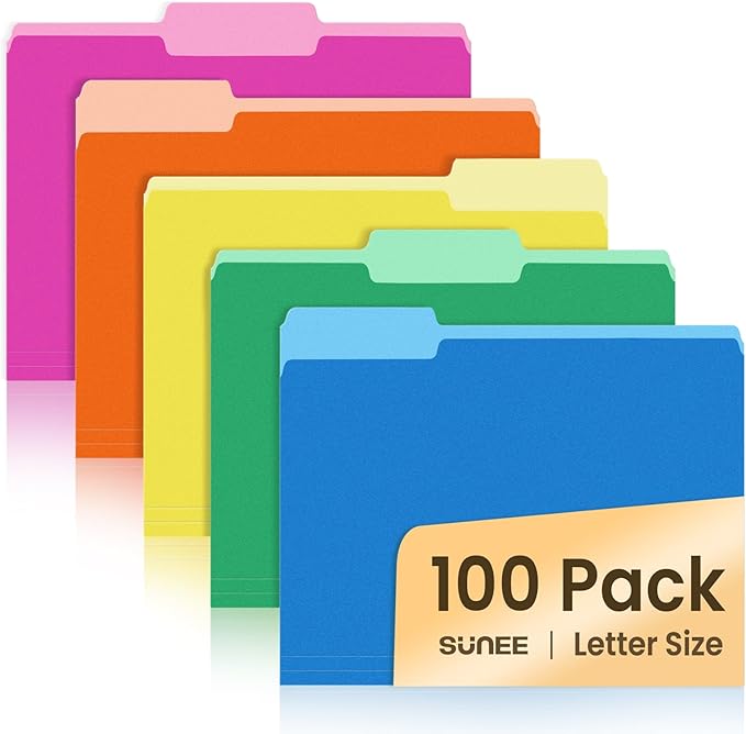 SUNEE File Folders, 100 Pack Manilla Folders 8.5 x 11, Colored File Folders by SUNEE