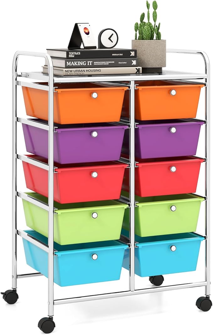 LDAILY 10 Drawer Rolling Cart, Storage Cart Organizer on Wheels, Drawer Cart by LDAILY