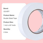 LELADY Double Sided Tape 1 Inch x 40 Yards- 2 Rolls Double-Sided Adhesive - Image 5