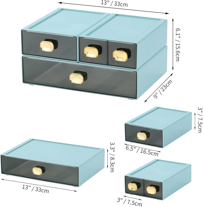 OSteed Spacious Desktop Storage Box, 1 Large 1 Middle & 2 Small Storage Drawers - Image 3