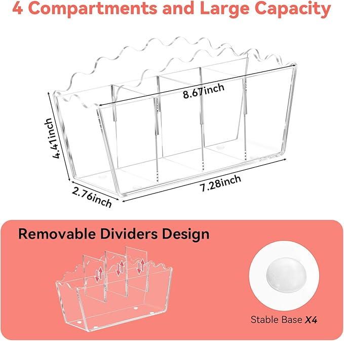 Zioffiel Scalloped Acrylic Pen Pencil Marker Cup Holder Organizer - Image 2