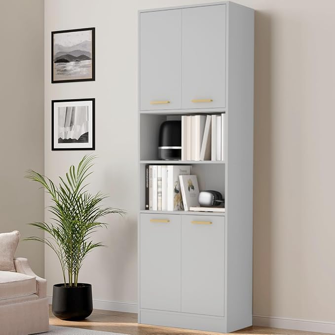 Cozy Castle Kitchen Pantry Cabinet, 4 Doors Open Countertop Utility Hutch by CozyCastle