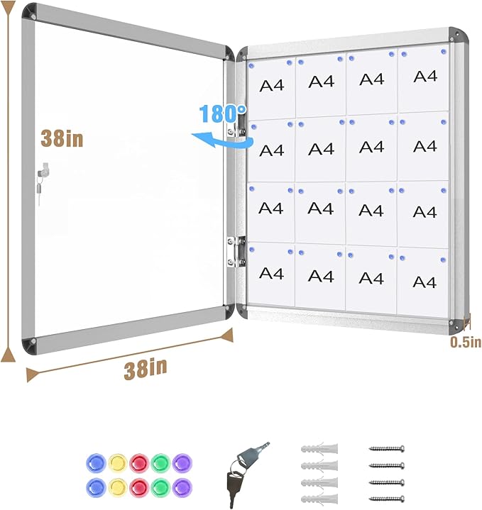 Mifuro 38"x38" Enclosed Bulletin Board, Lockable Weather-Resistant Aluminum - Image 5