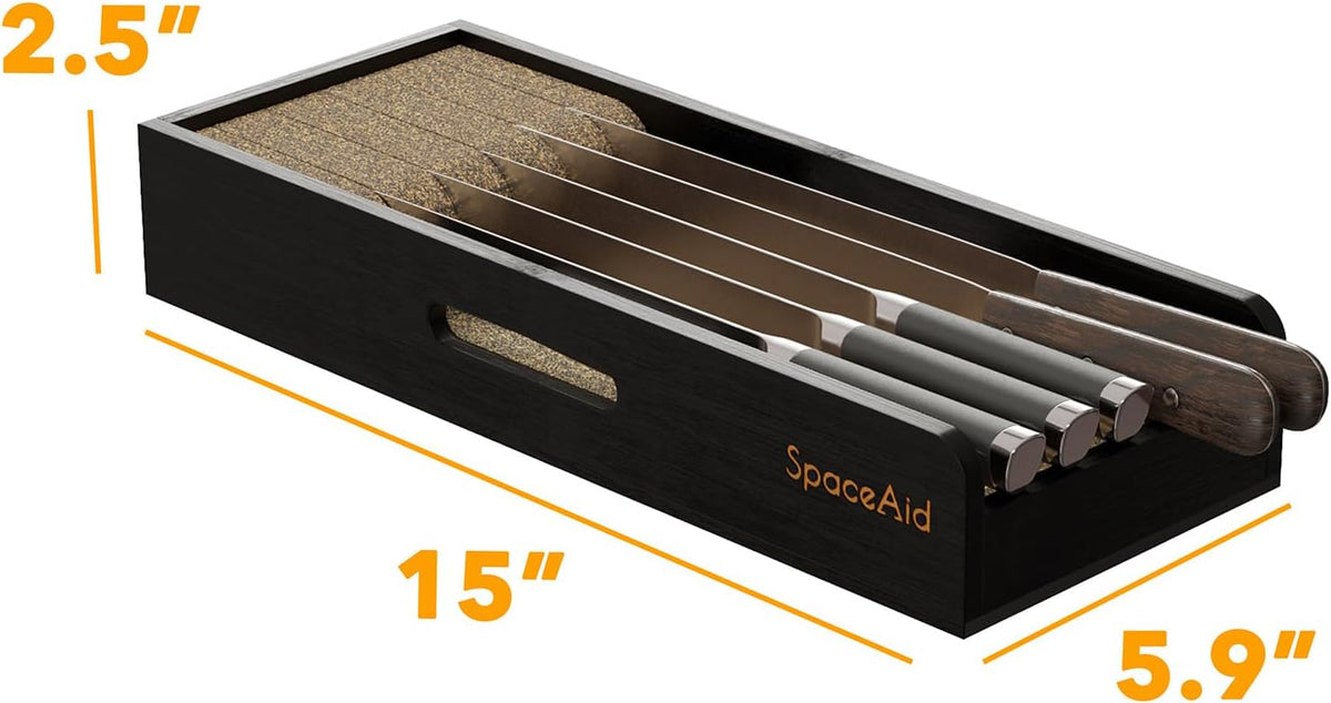 SpaceAid Knife Drawer Organizer Bamboo Insert Dock, Kitchen Steak Knives Hold...