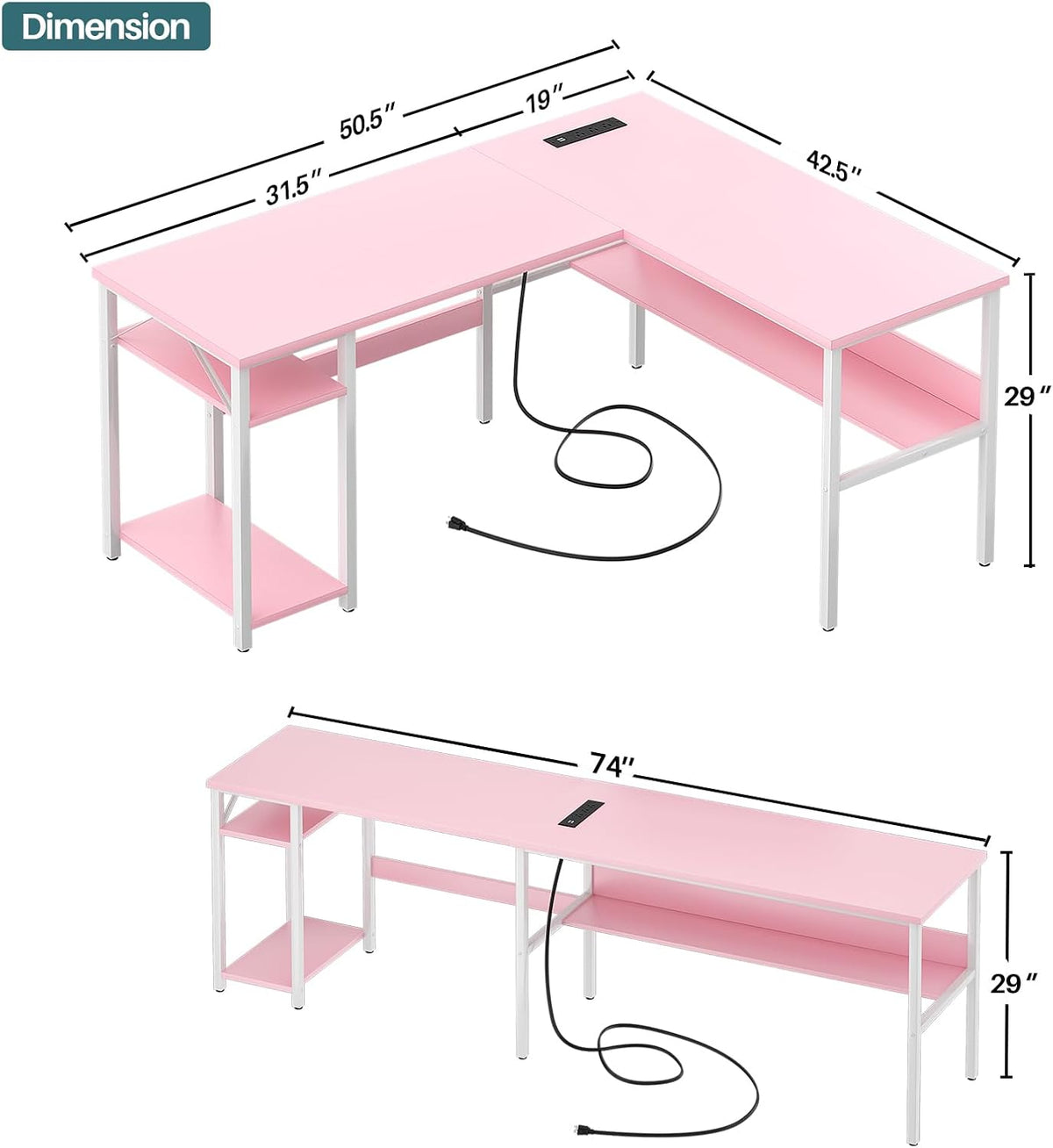 Unikito Reversible L Shaped Desk with Magic Power Outlets and USB Charging Po...