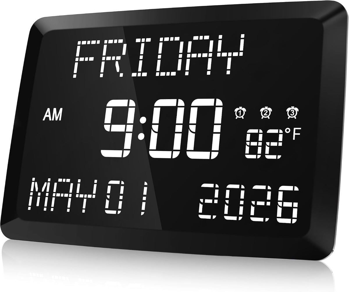 raynic digital clock, 11.5" large display calendar clock, main product view