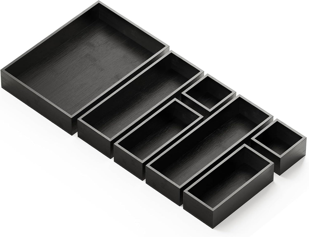 SpaceAid 7-Piece Bamboo Drawer Organizer Storage Boxes Set, Wood Tray Junk Dr...