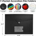 5 Pack 7 Pocket Accordian File Organizer, Expanding File Folder - Image 2