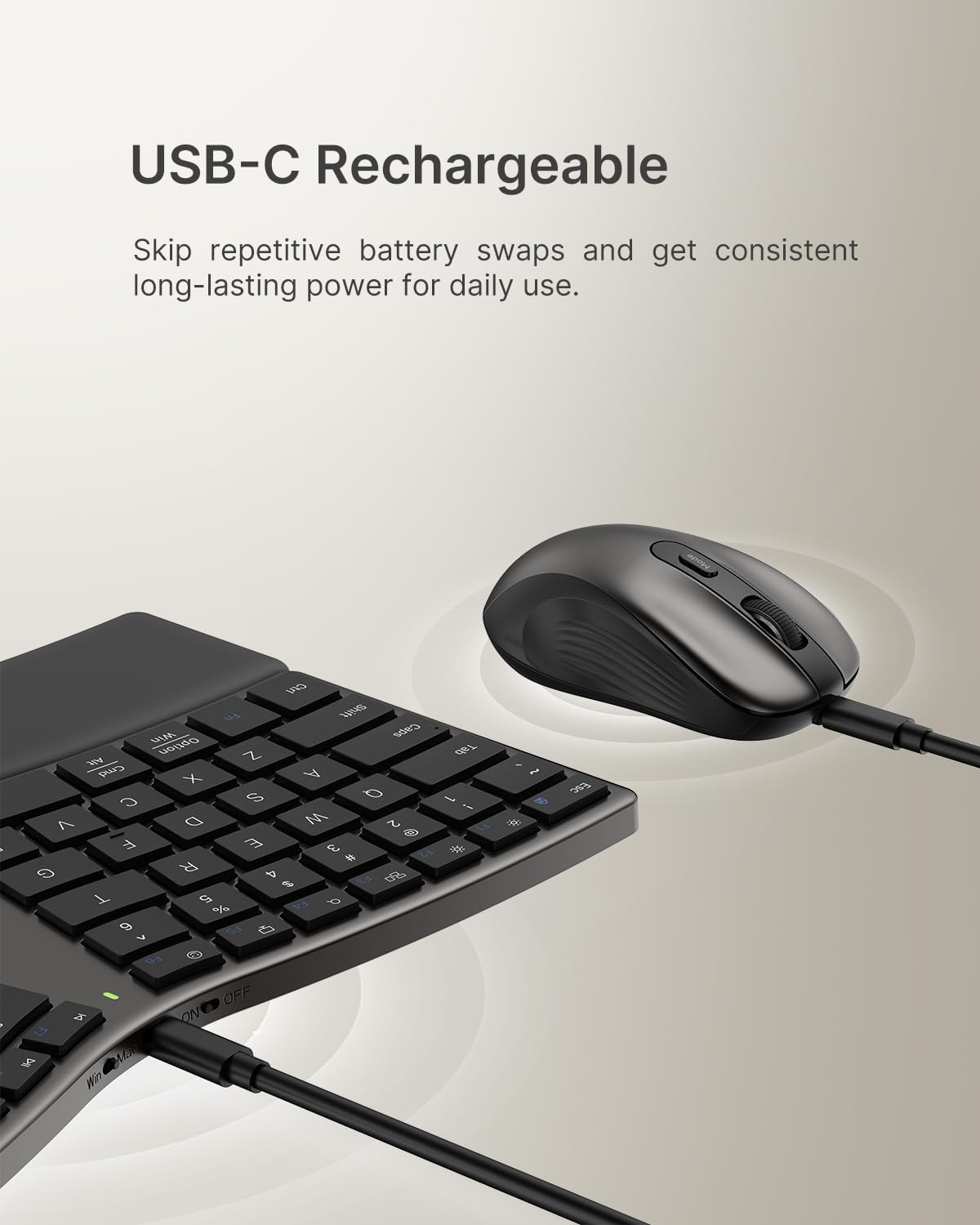 MEETION Slim Ergonomic Keyboard and Mouse with Separate Wrist Rest, Black