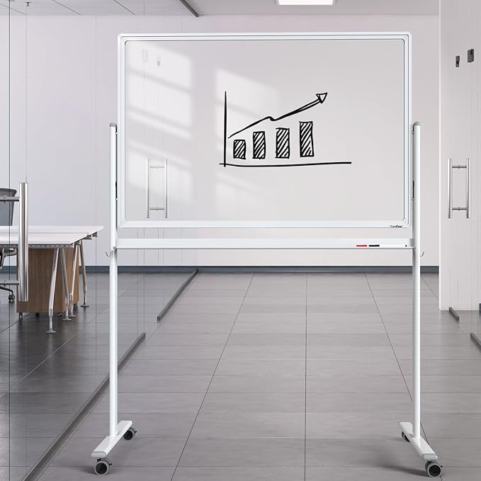 Mobile Clear Glass Whiteboard, 48 x 32 Inches Standing White Board on Wheels - Image 8