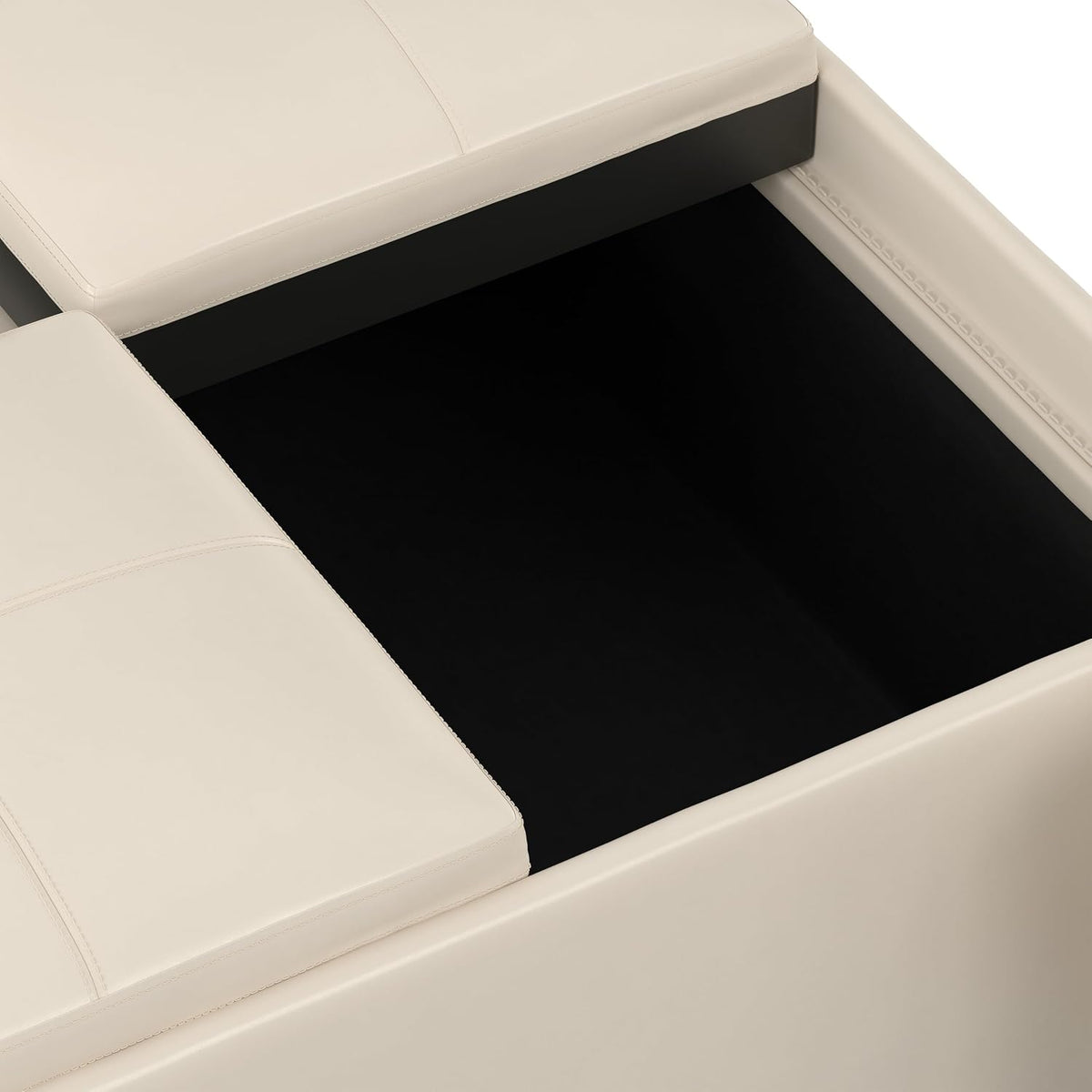 SIMPLIHOME Avalon 35" Wide Vegan Leather Square Storage Ottoman in Cream