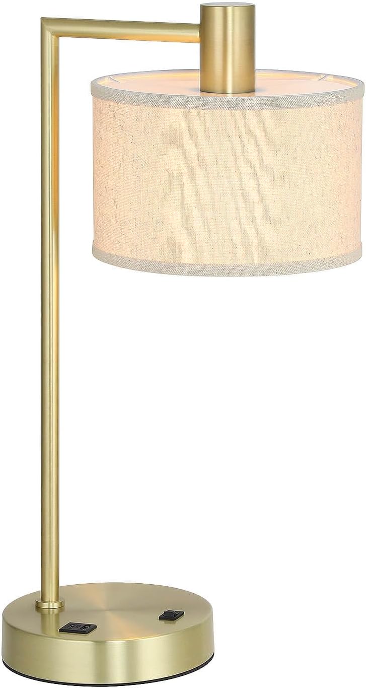 XiNBEi Lighting Table Lamp USB Desk Lamp for Bedroom, Satin Brass