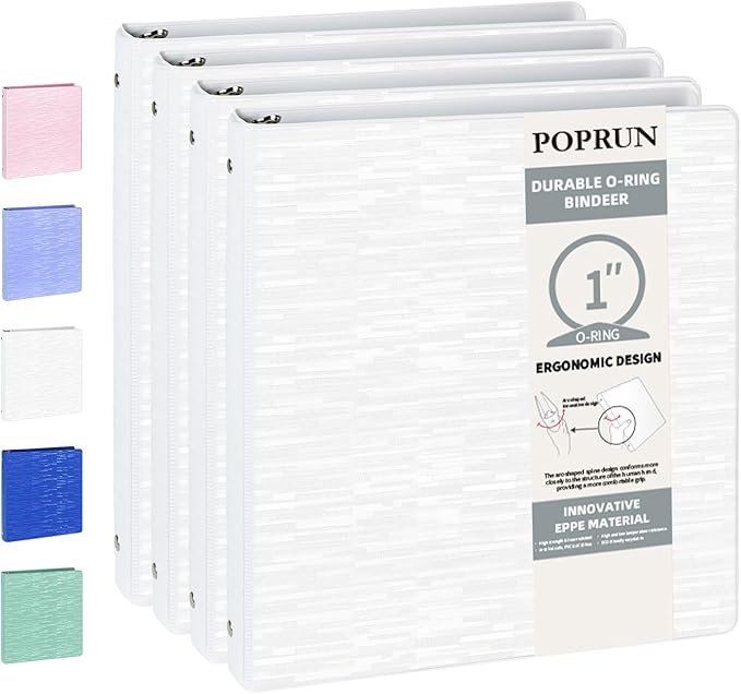 POPRUN 3 Ring Binder 1 Inch, Holds 175 Sheets of 8.5 x 11 Paper, Extra Durable by POPRUN
