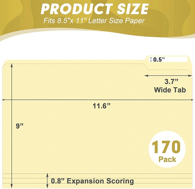 Manila Folders, HERKKA 170 Pack 1/3 Cut Tab File Folders, Manila Folders 8.5 x - Image 2