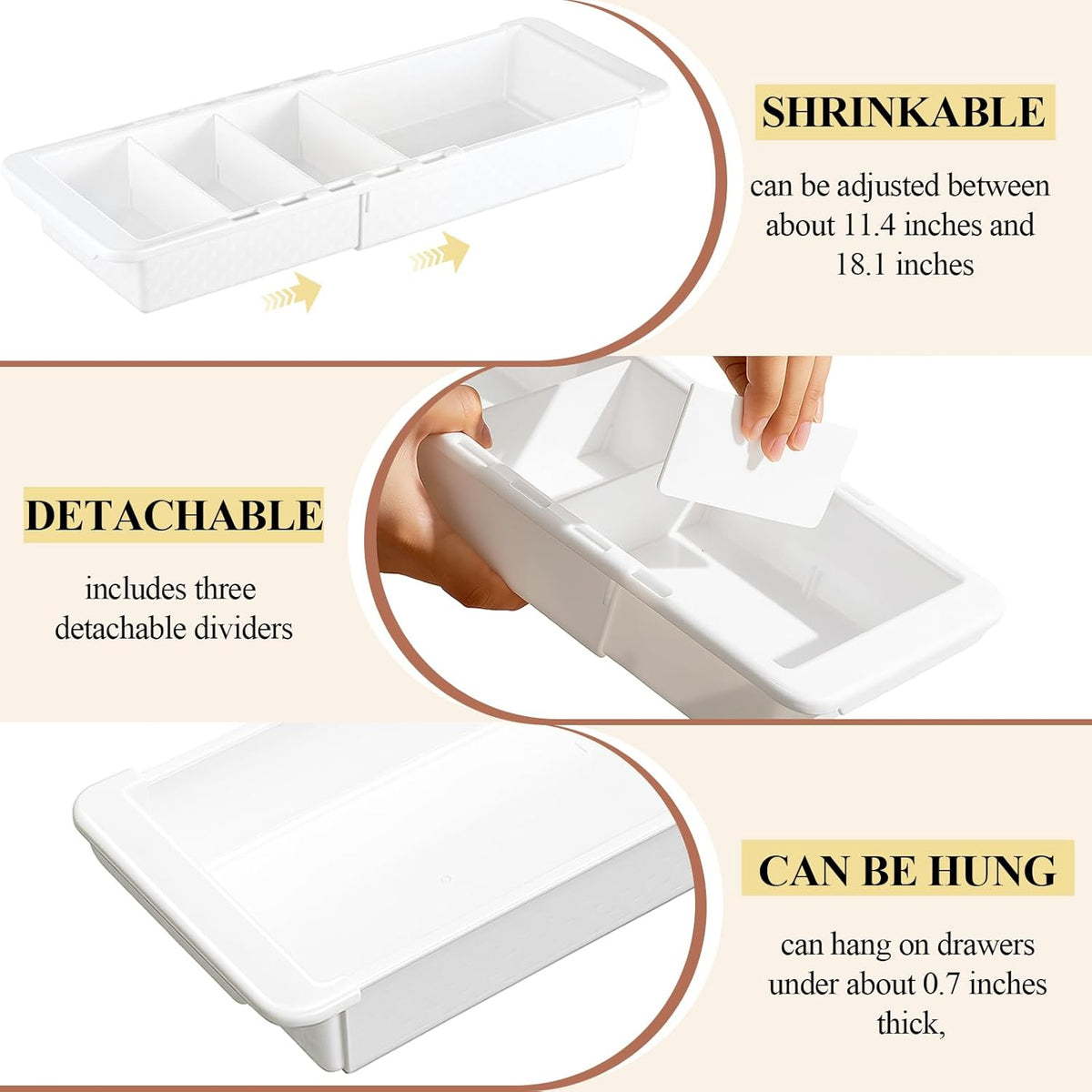 Expandable Deep Drawer Organizer Bins for Desk, White, 5 Pcs