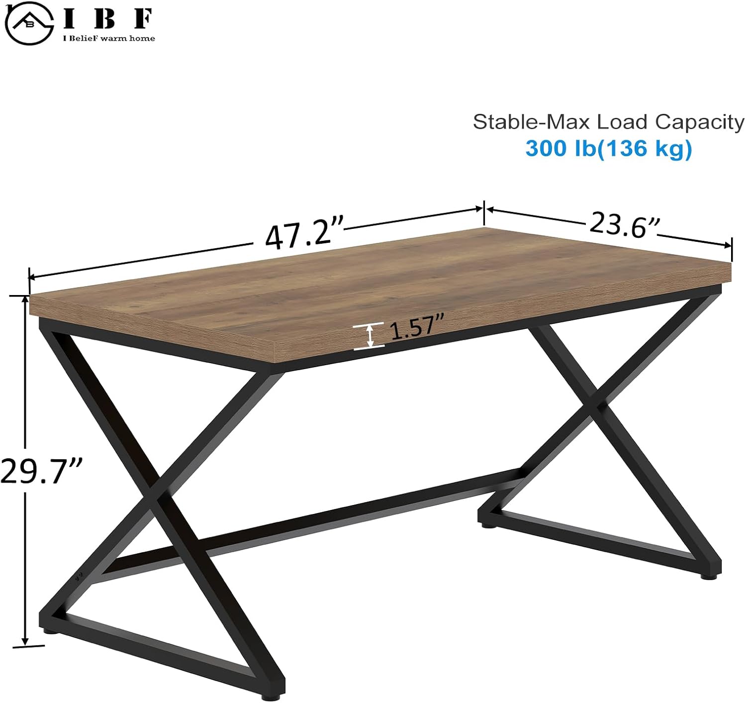 47 Inch Computer Desk, Home Office Desk for Writing Study Rustic Oak | Industrial Wood Metal Executive Work Study Desk, Modern Simple PC Gaming Computer Table for Study Workstation