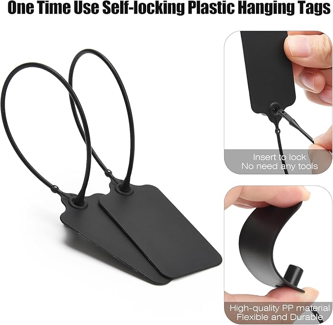 100 Black Blank Plastic Tags for Labeling Waterproof Hanging Labels Writable - Image 5