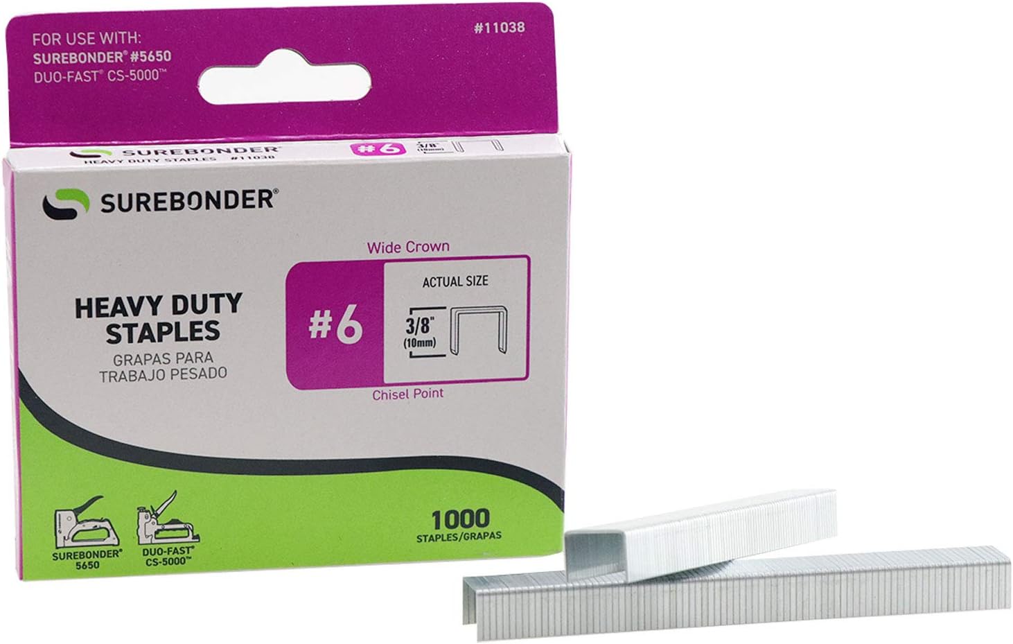 Surebonder 11038 Heavy Duty Duo-Fast Type, 3/8-Inch Leg Length, .485-Inch Crown Staple, 1000 Count