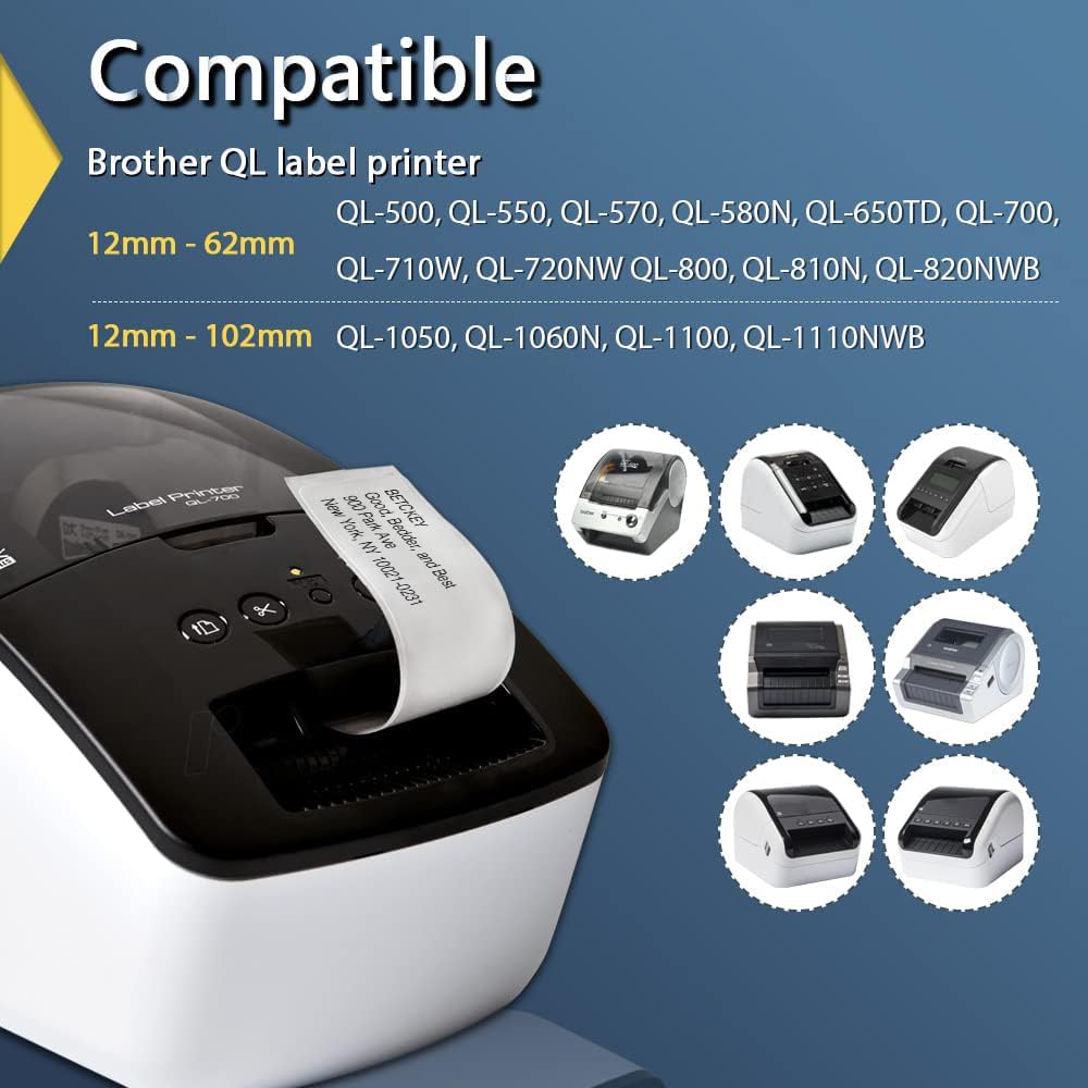 BETCKEY - Continuous Length Labels Replacement for Brother DK-2205 (2.4 in x 100 ft), Compatible with Brother QL Label Printers [6 Rolls/Continuous Labels, Yellow]