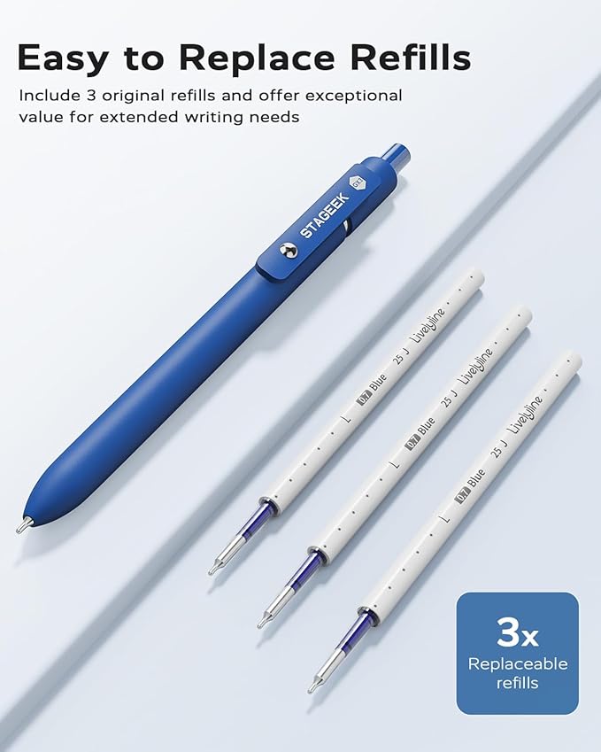 STAGEEK Blue Gel Pens, Fine Point Retractable Smooth Writing Pens - Image 2
