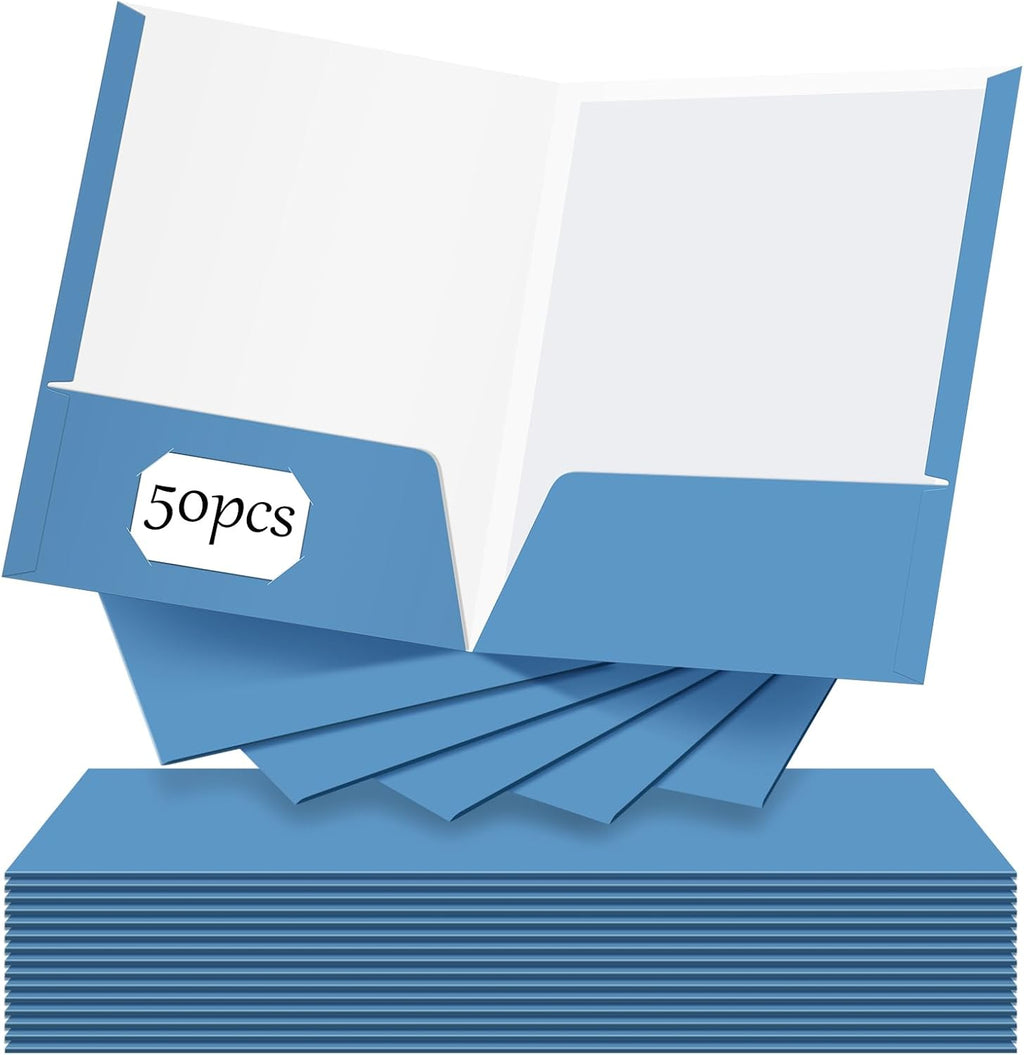 Jutom 50 Pcs 2 Pocket Glossy Paper Folders Glossy Paper Laminated Portfolios