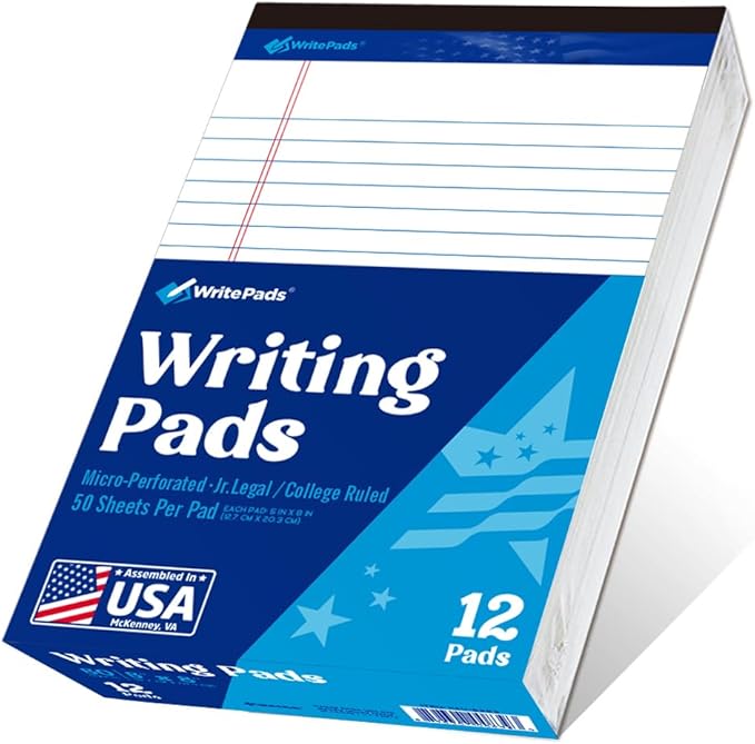 WritePads Legal note pads 5"x8" Legal Pads, College Ruled, 12 Pack, 50 Sheets by WritePads