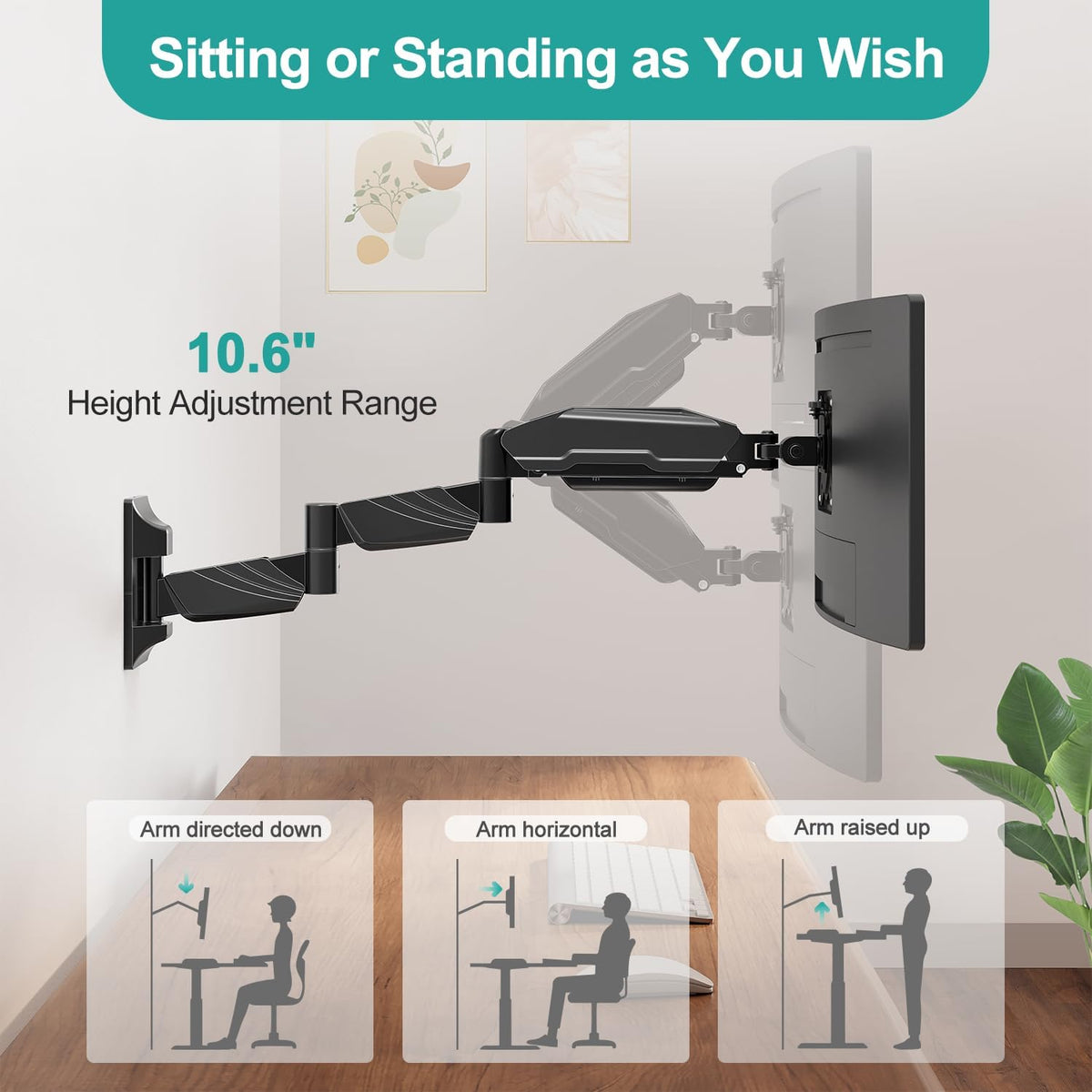 MOUNT PRO Monitor Wall Mount for 13 to 32 inch Computer Screen, Extra Long Ad...