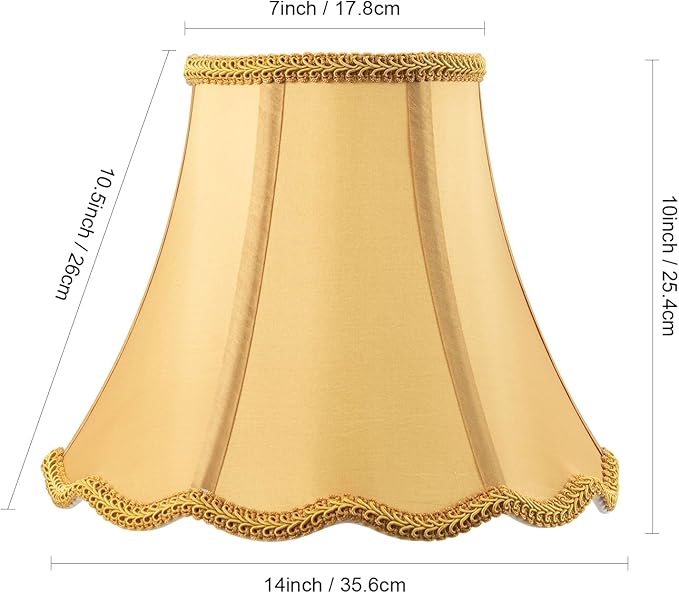 Saangseon Bell Lamp Shade, Scalloped Golden Fabric Lampshade Replacement - Image 2