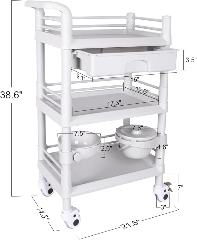 Mobile Medical Trolley Cart Portable 3-Tier Professional Cart 220 Lbs Load - Image 2